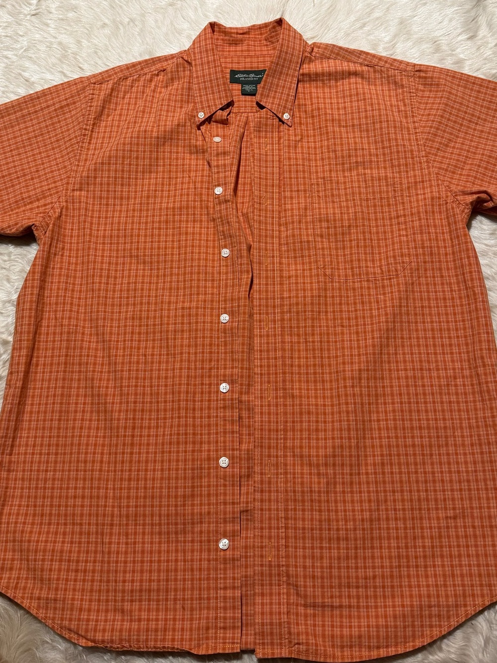 Eddie Bauer Orange Plaid-relaxed fit tall large short Sleeve button down Shirt